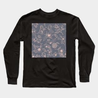 Magnolia Flowers in Seamless Pattern Long Sleeve T-Shirt